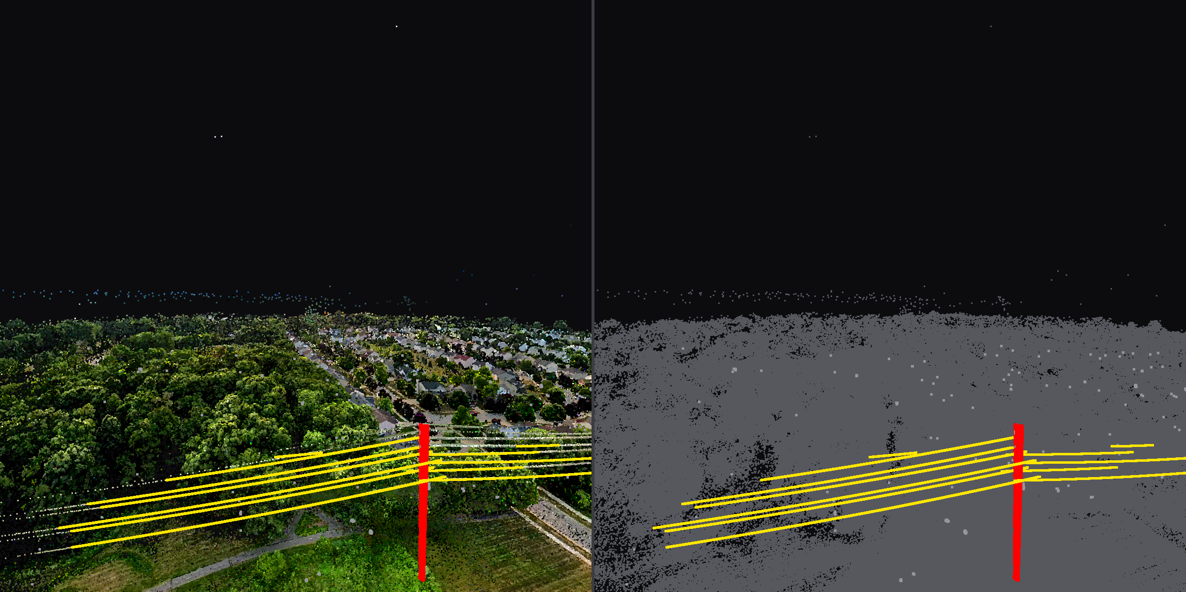 Classified point cloud along the transmission corridor with conductors isolated